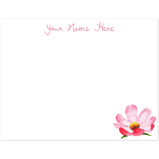 Personalized Coral Peony Watercolor Illustrated Flat Notecards | Set of 10 Cards & Envelopes | 2 Sizes 4.25x5.5″ (SM)