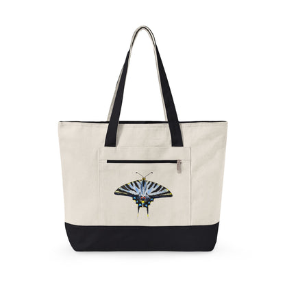 Light Blue Swallowtail Butterfly Watercolor Printed Zippered Canvas Tote 18" x 14" | Various Colors 18" x 14" x 4.5" Natural Black