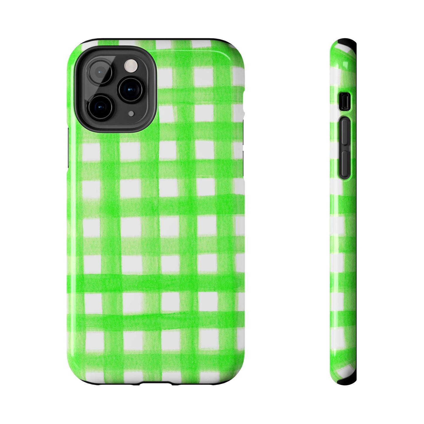 Lime Green Gingham Watercolor Illustrated Tough Phone Case | Various Models Available