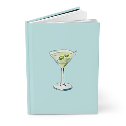 Blue Green Martini Watercolor Illustrated Turquoise Hardcover Lined Journal Matte 8"x 5.75"