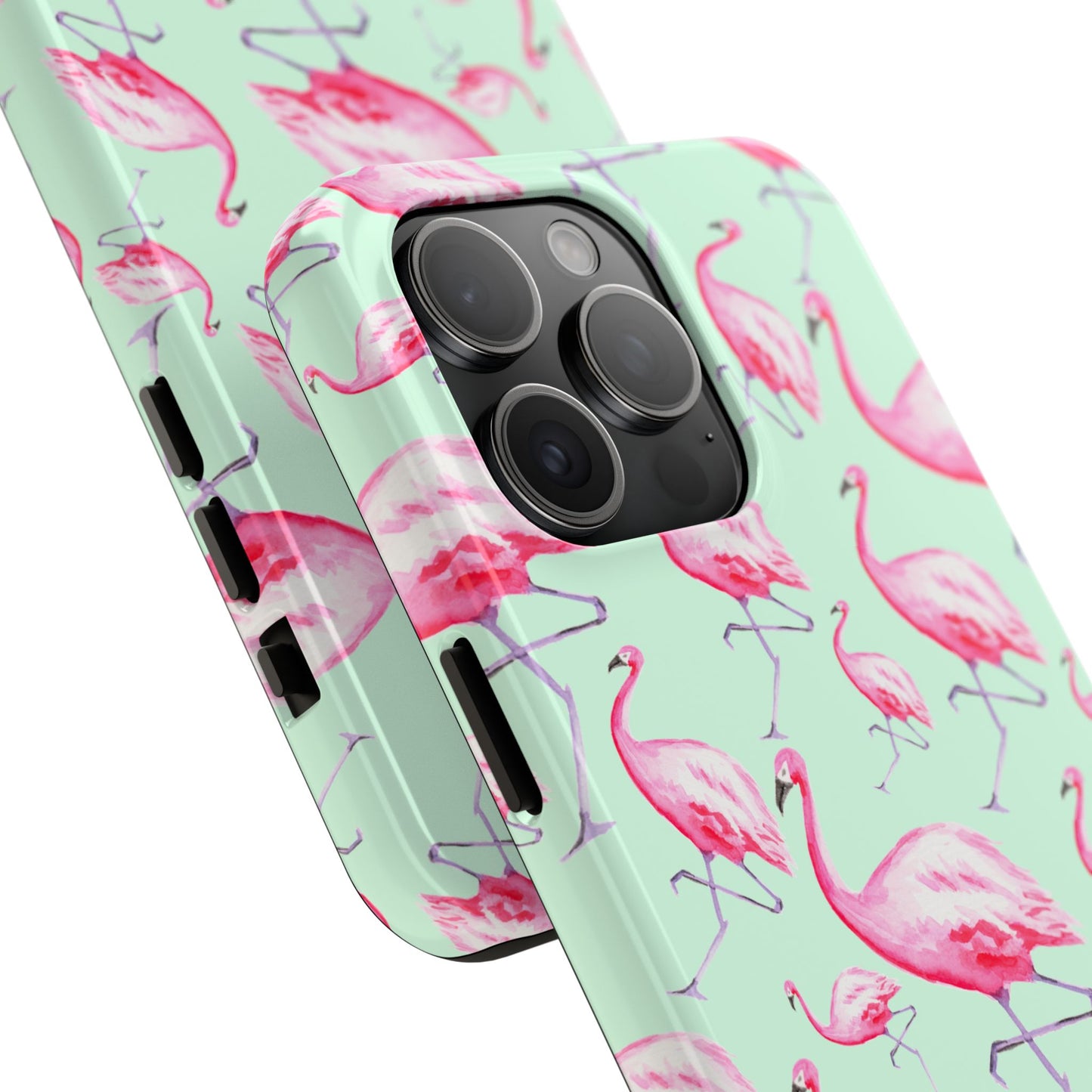 Pink Flamingos Watercolor Illustrated Tossed Pattern Green Phone Case | Various Models