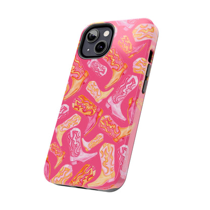 Tossed Hot Pink & Orange Watercolor Cowboy Boots Hot Pink Tough Phone Cases | Various Models