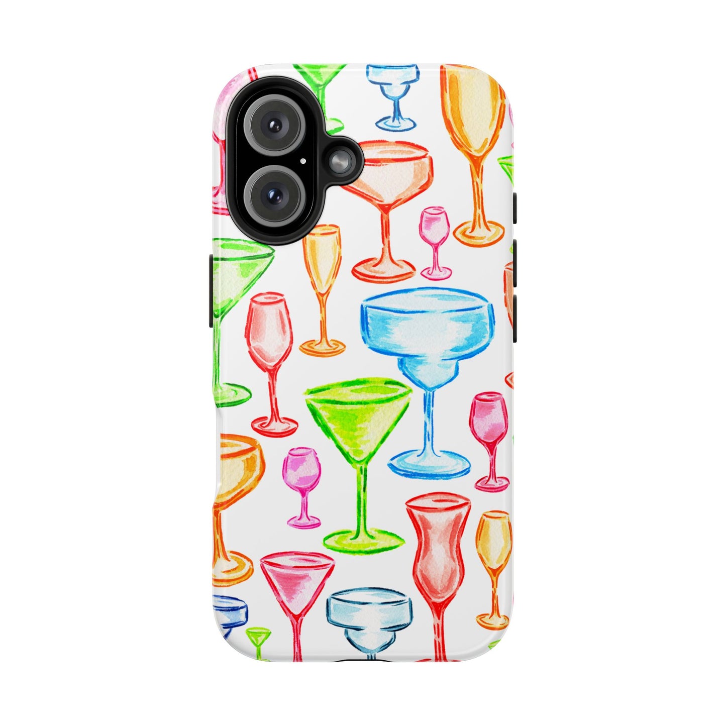 Monochromatic Margarita, Wine, Martini, and Champagne Flute Cocktail Glasses Watercolor Illustrated Tough Phone Case | Various Models Available
