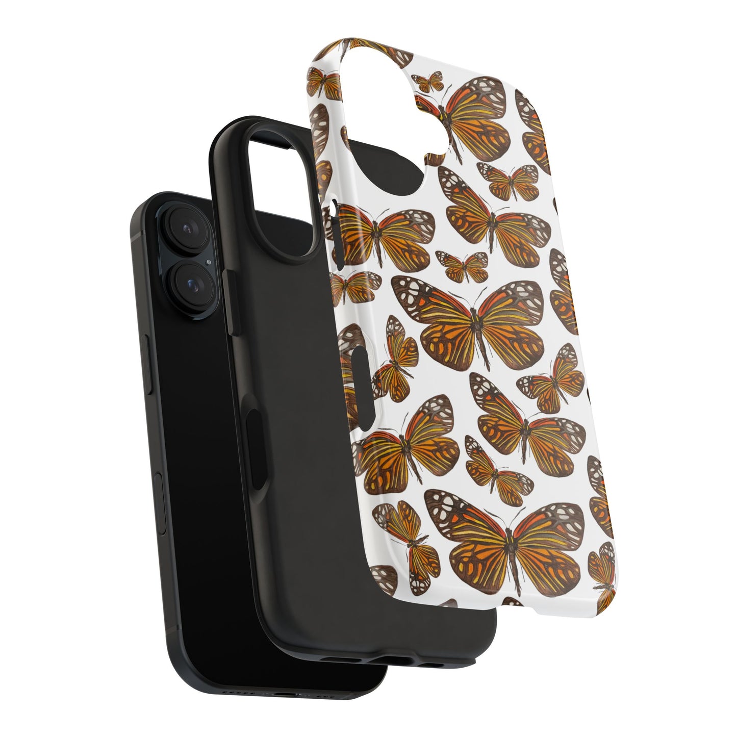 Black & Orange Butterfly Watercolor Illustrated Tossed Pattern Tough Phone Case | Various Models