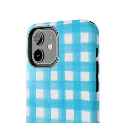 Turquoise Gingham Watercolor Illustrated Tough Phone Case | Various Models Available