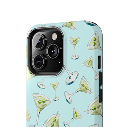 Watercolor Blue and Green Martinis Tossed Illustrated Pattern Turquoise Blue Tough Phone Case | Various Models