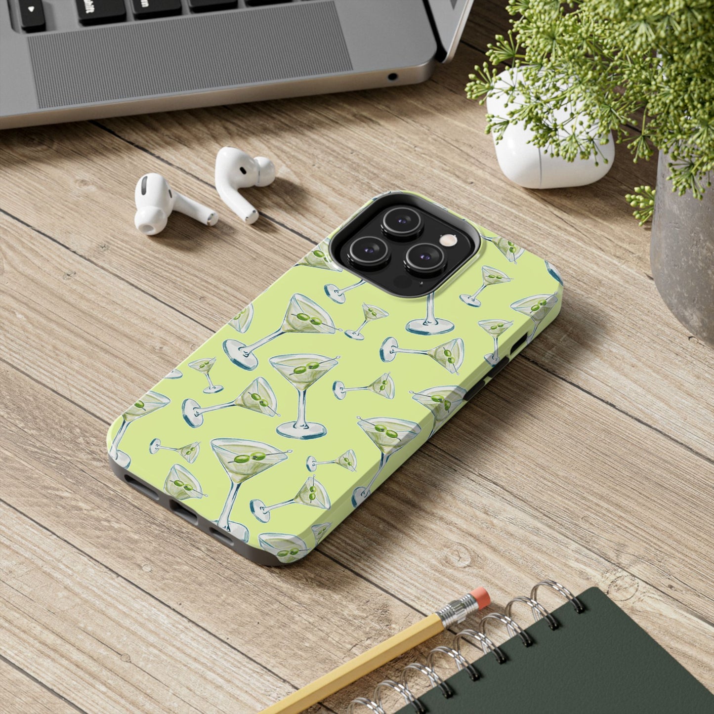 Watercolor Blue and Green Martinis Tossed Illustrated Pattern Yellow Tough Phone Case | Various Models