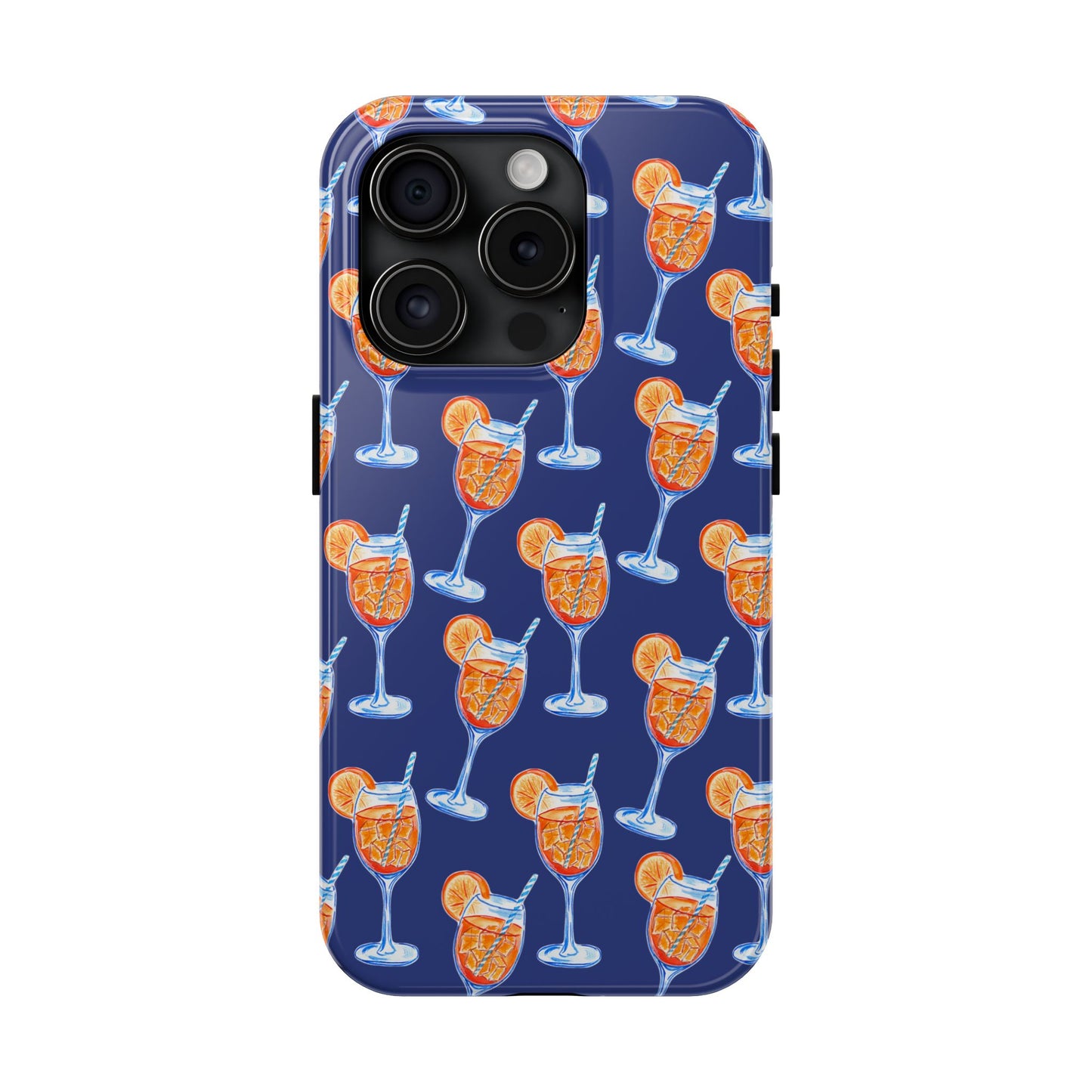 Orange & Blue Aperol Spritz Watercolor Pattern Navy Tough Case | Various Models iPhone 15 Pro