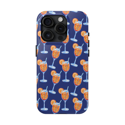 Orange & Blue Aperol Spritz Watercolor Pattern Navy Tough Case | Various Models iPhone 15 Pro