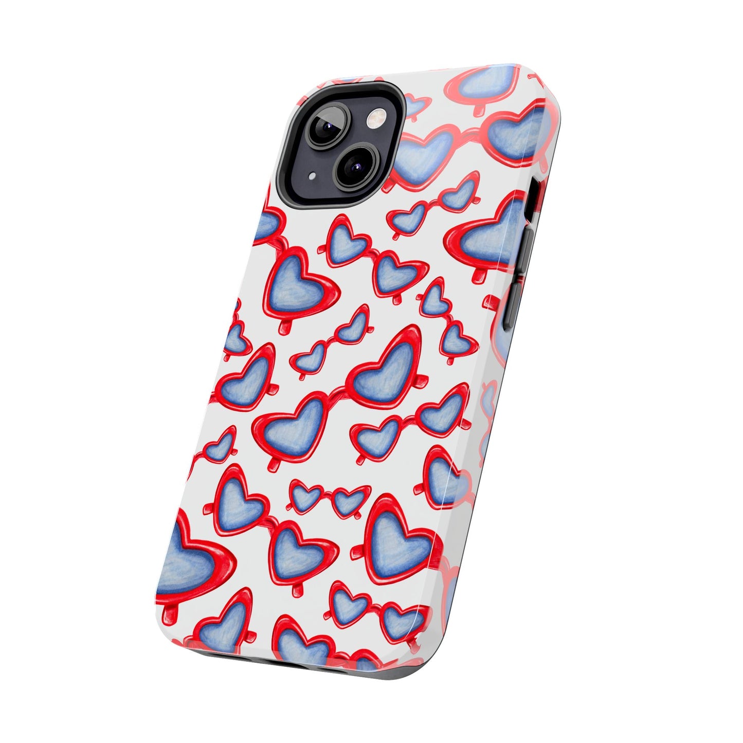Red, White, & Blue Heart Shaped Watercolor Sunglasses Tossed Pattern Tough Phone Cases