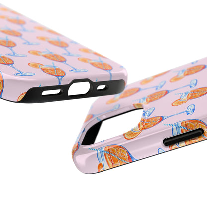 Orange & Blue Aperol Spritz Watercolor Patterned Blush Pink Tough Phone Case | Various Models