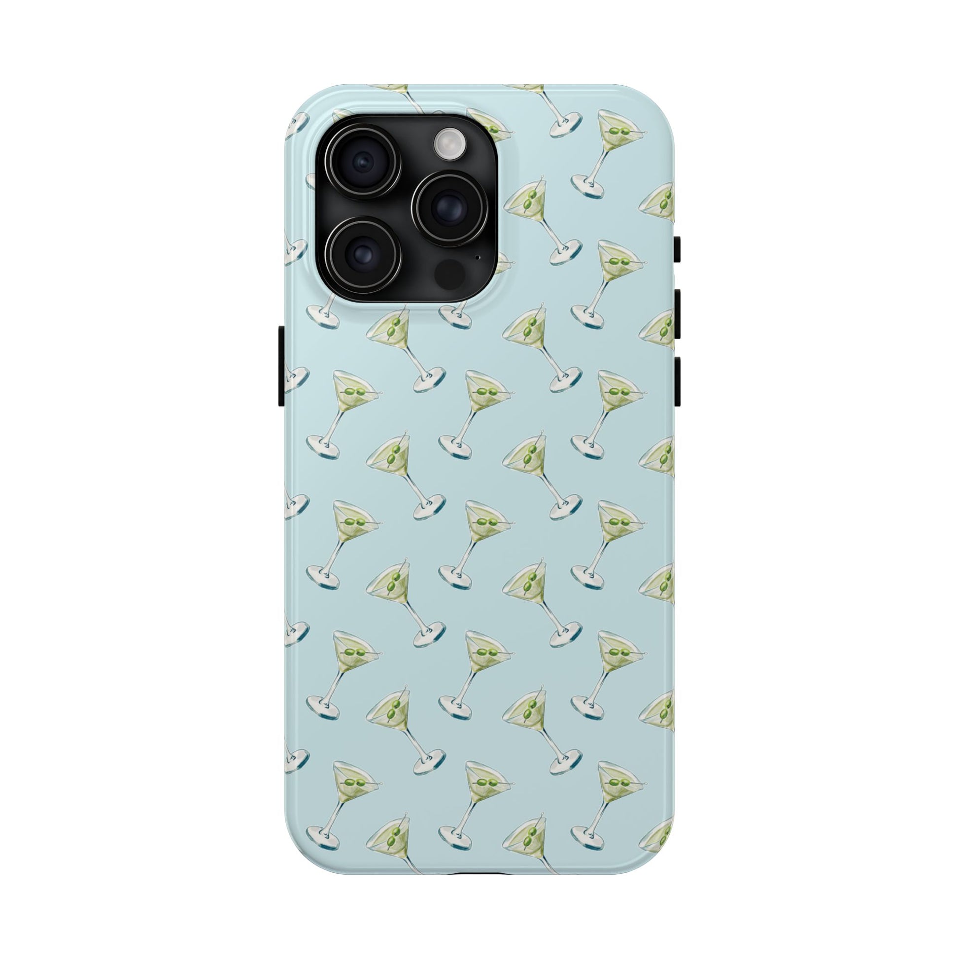 Blue Mini Martini Watercolor Illustrated Tossed Pattern Tough Phone Case | Various Models Available iPhone 15 Pro Max