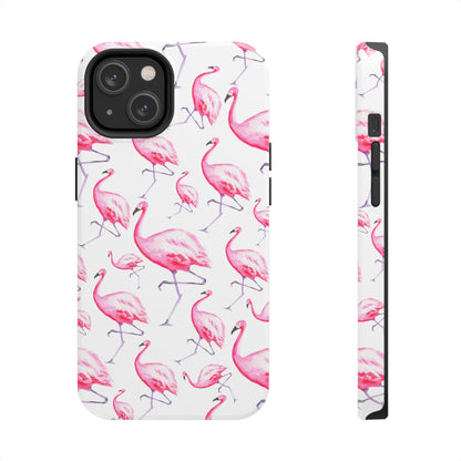 Hot Pink Flamingos Watercolor Illustrated Tossed Pattern Phone Case | Various Models iPhone 14