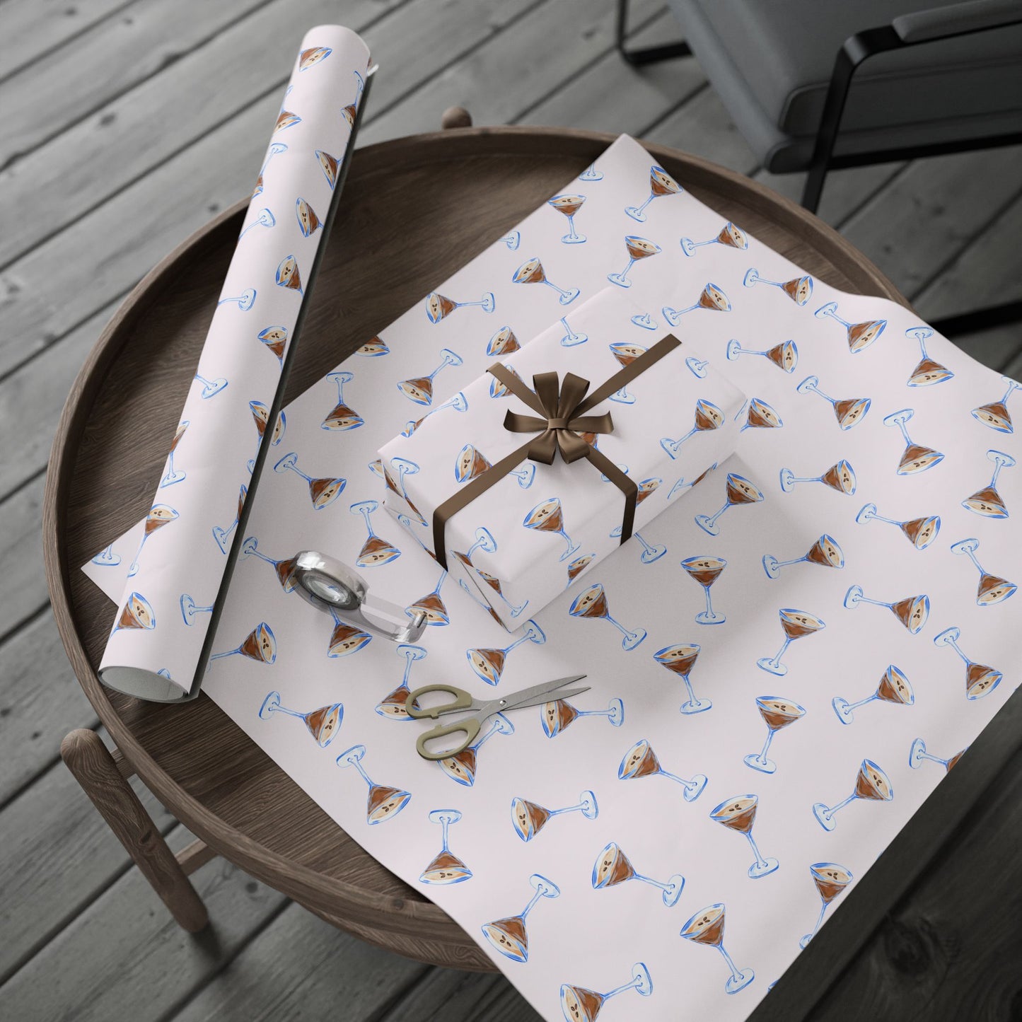 Gift Wrap | Pale Pink Blush Watercolor Espresso Martini Tossed Pattern | Matte or Glossy