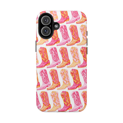 Rows of Hot Pink & Orange Cowboy Boots Tough Phone Cases | Various Models Available