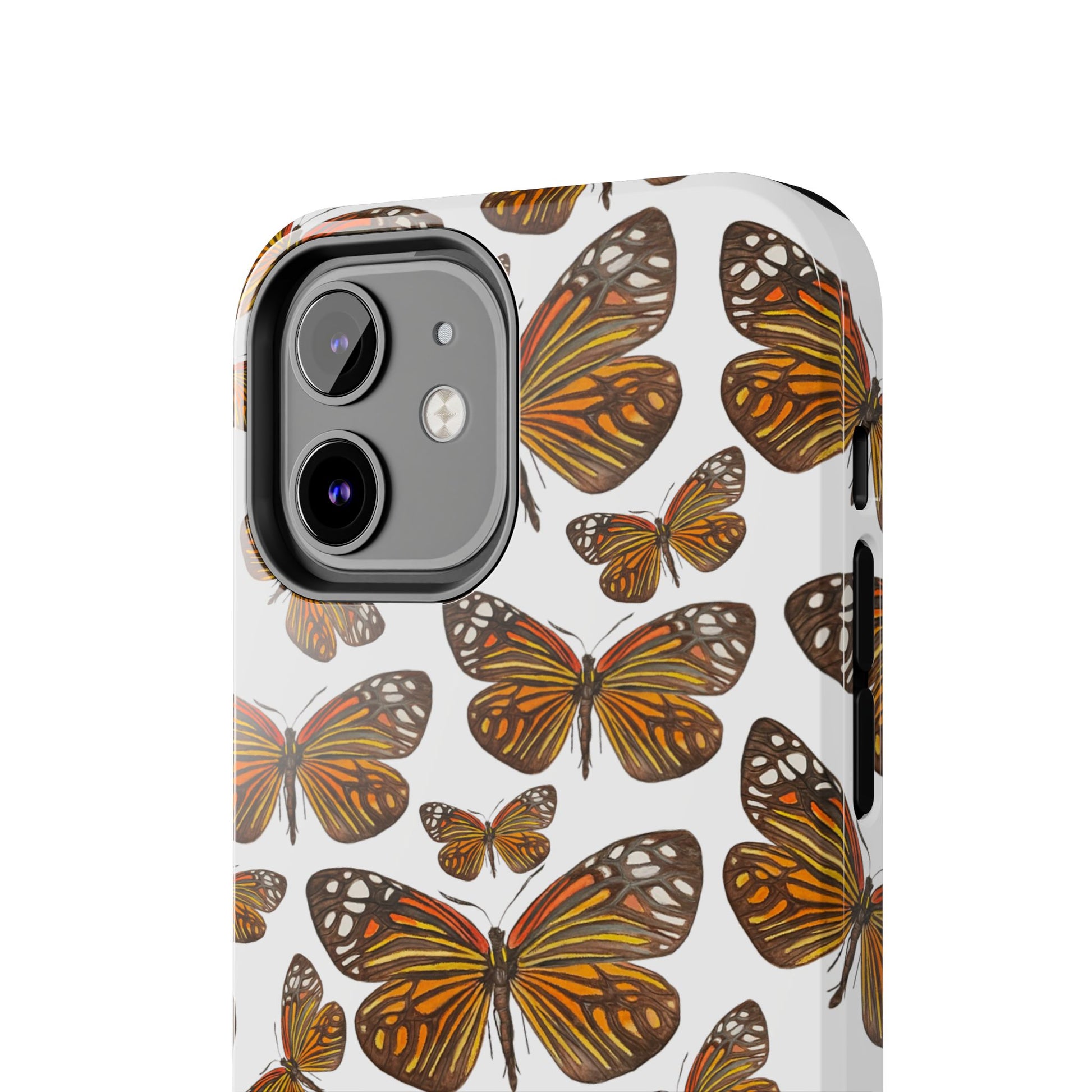 Black & Orange Butterfly Watercolor Illustrated Tossed Pattern Tough Phone Case | Various Models