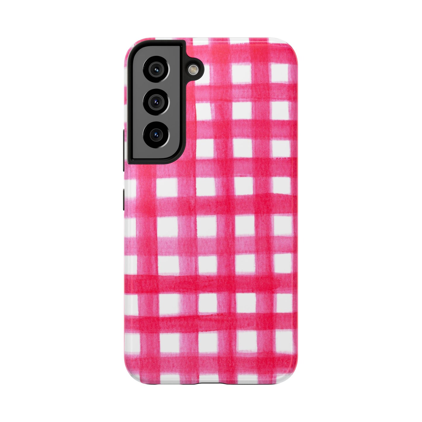 Hot Pink Gingham Watercolor Preppy Tough Phone Case | Various models Samsung Galaxy S22