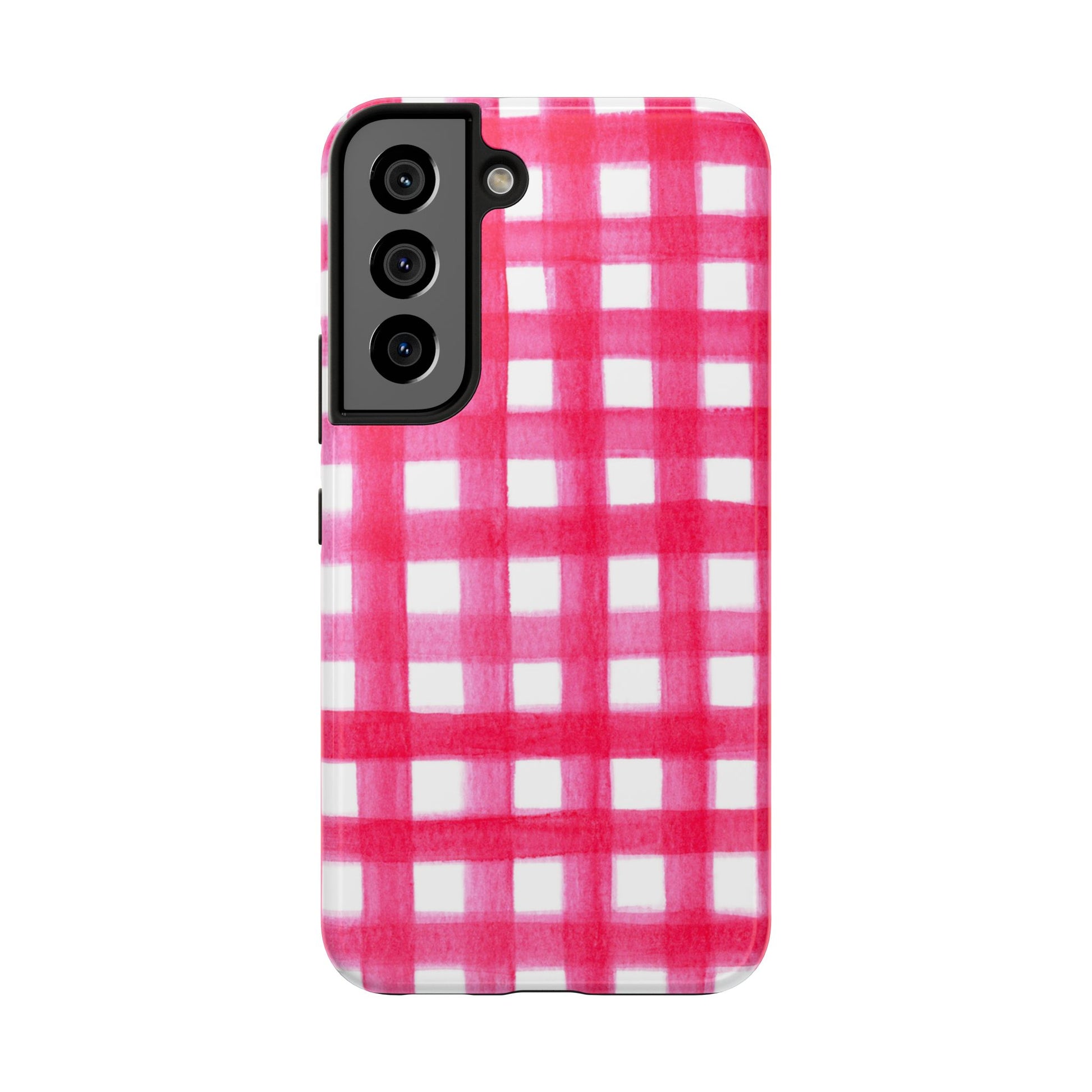 Hot Pink Gingham Watercolor Preppy Tough Phone Case | Various models Samsung Galaxy S22