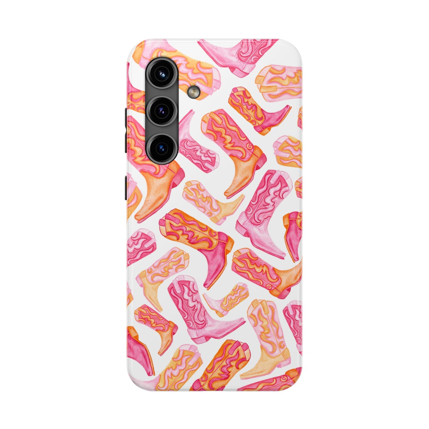 Tossed Hot Pink & Orange Cowboy Boots Tough Phone Cases | Various Models Available