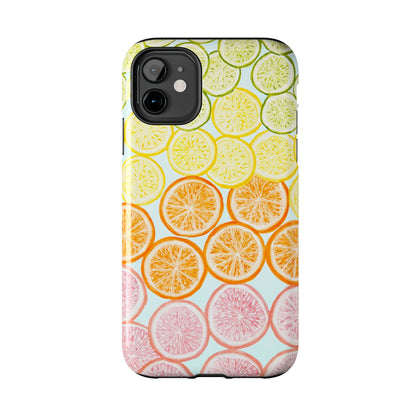 Ombré Citrus Grapefruit, Oranges, Lemons, & Limes Watercolor Illustrated Light Blue Tough Phone Case | Various Models Available