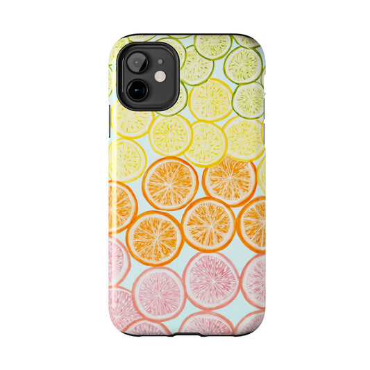 Ombré Citrus Grapefruit, Oranges, Lemons, & Limes Watercolor Illustrated Light Blue Tough Phone Case | Various Models Available iPhone 11