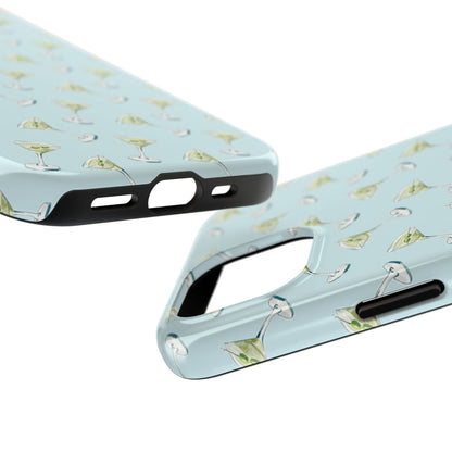 Blue Mini Martini Watercolor Illustrated Tossed Pattern Tough Phone Case | Various Models Available
