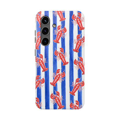Blue & White Strip Red Lobster Watercolor Patterned Phone Case | Various Models Samsung Galaxy S24