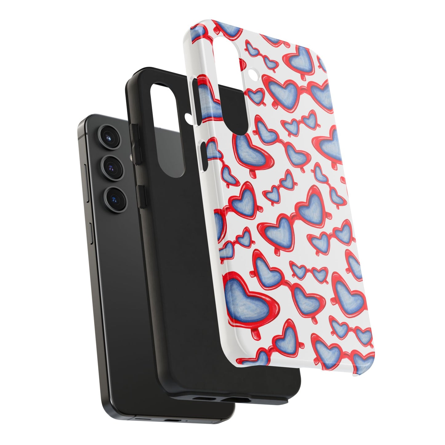 Red, White, & Blue Heart Shaped Watercolor Sunglasses Tossed Pattern Tough Phone Cases