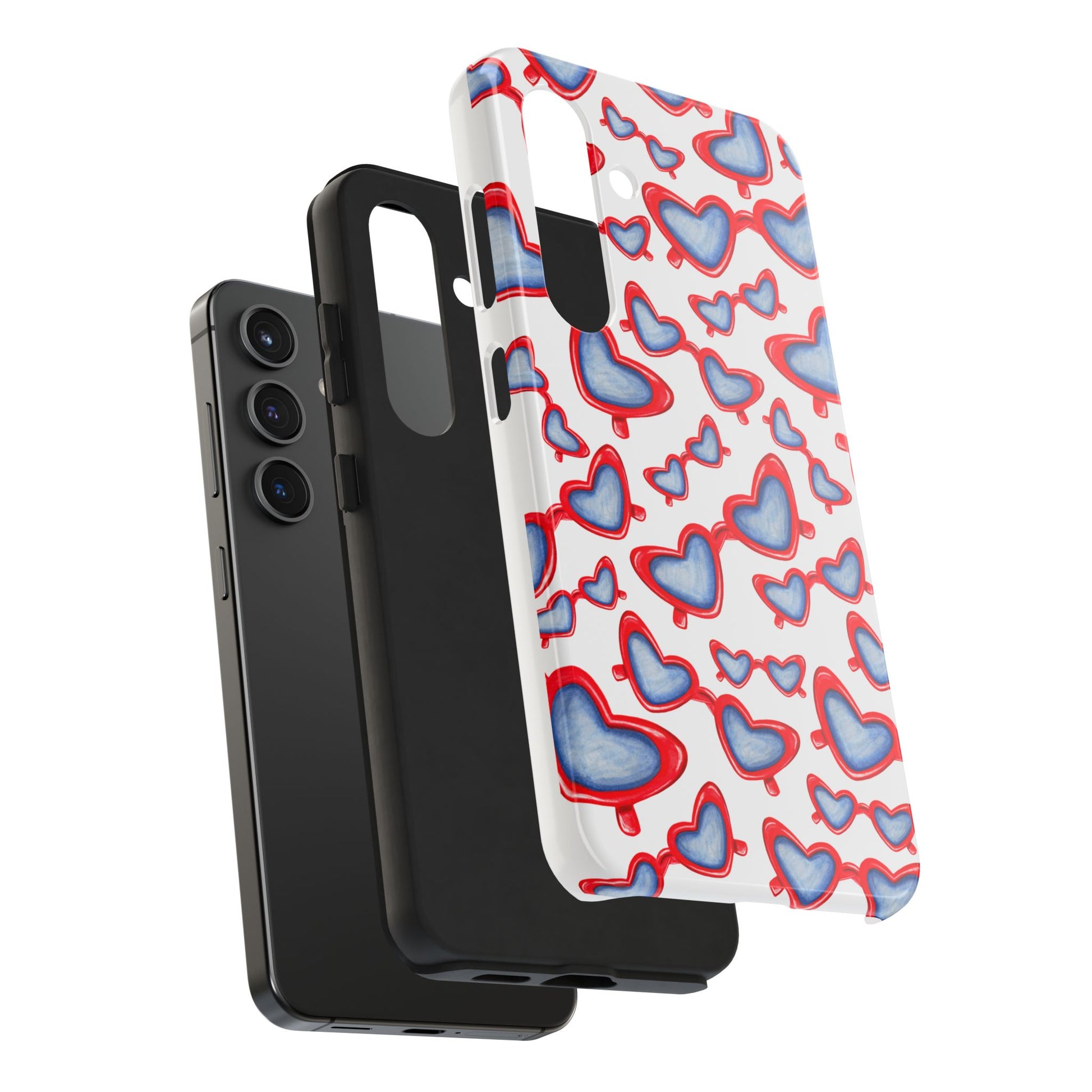 Red, White, & Blue Heart Shaped Watercolor Sunglasses Tossed Pattern Tough Phone Cases