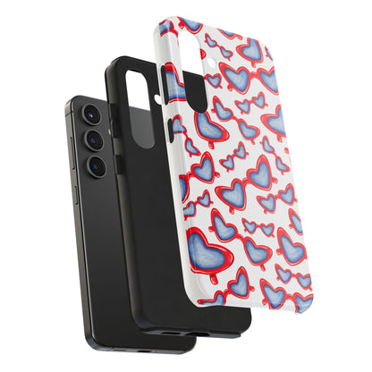 Red, White, & Blue Heart Shaped Watercolor Sunglasses Tossed Pattern Tough Phone Cases