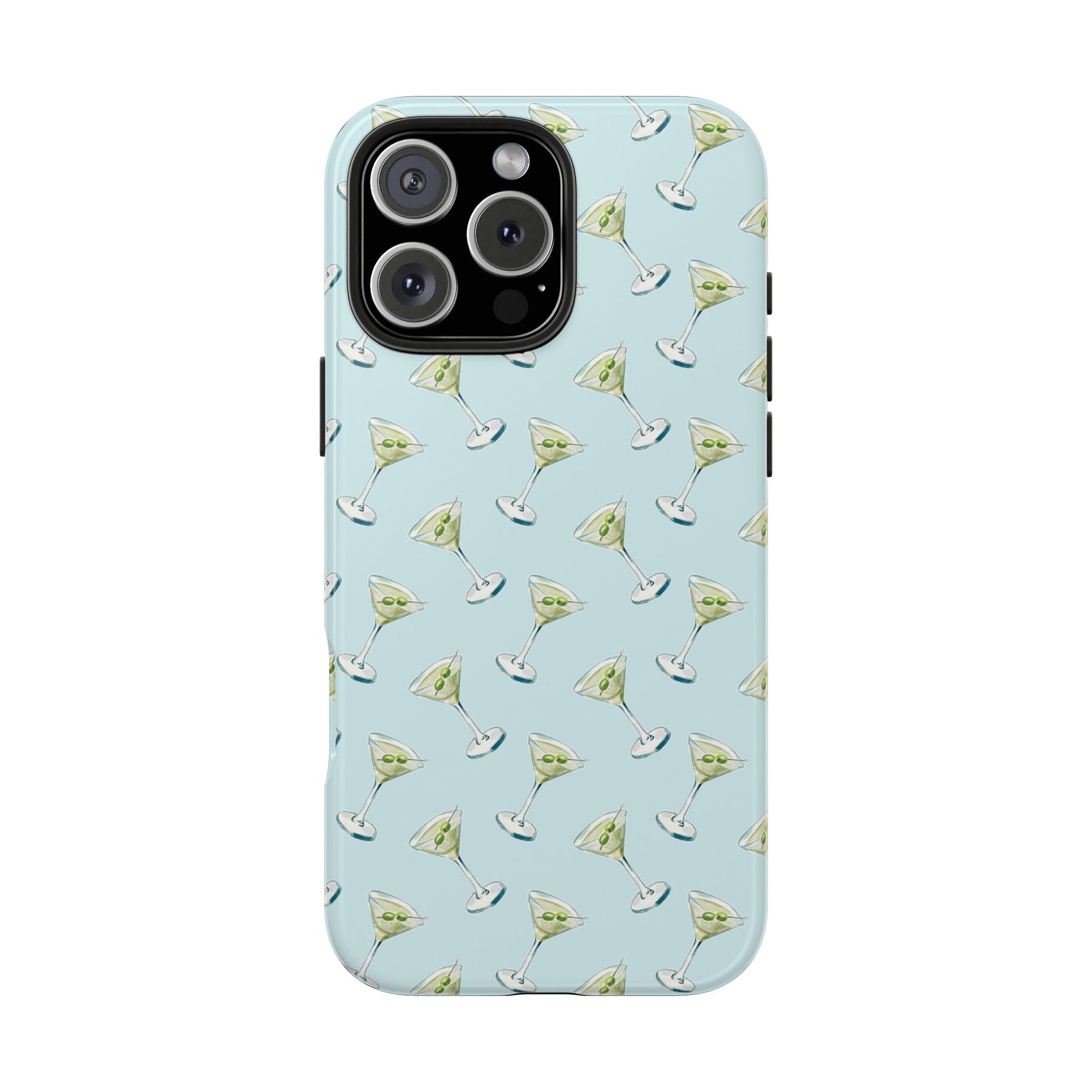 Blue Mini Martini Watercolor Illustrated Tossed Pattern Tough Phone Case | Various Models Available iPhone 16 Pro Max