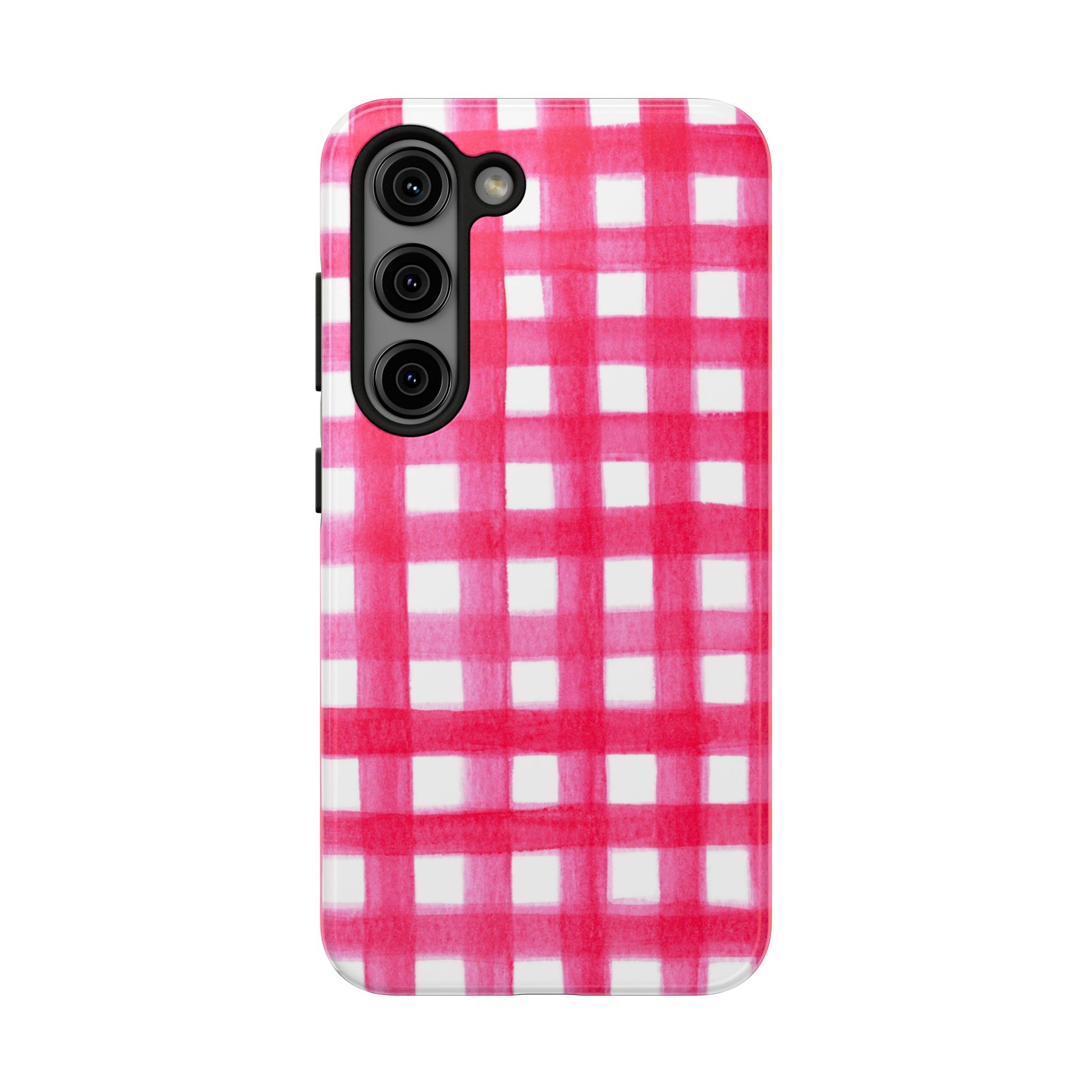 Hot Pink Gingham Watercolor Preppy Tough Phone Case | Various models Samsung Galaxy S23