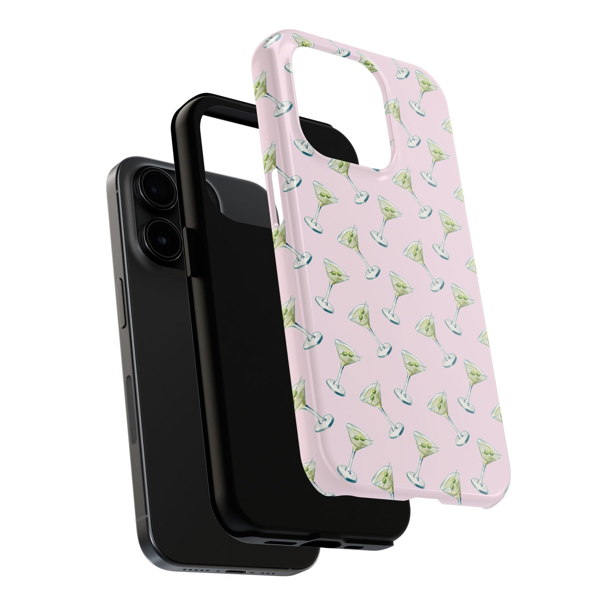 Light Pink Mini Martini Watercolor Illustrated Tossed Pattern Tough Phone Case | Various Models Available