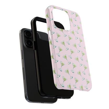Light Pink Mini Martini Watercolor Illustrated Tossed Pattern Tough Phone Case | Various Models Available