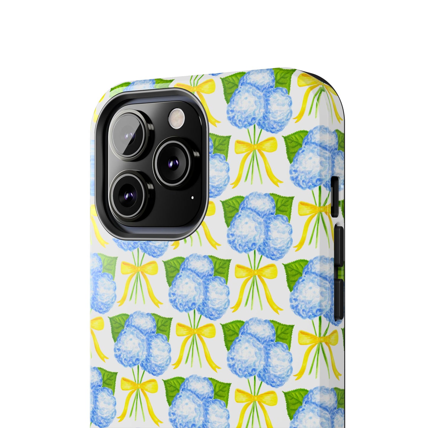 Blue Hydrangea Bouquets with Yellow Bow Ribbon Watercolor Illustrated Patterned Tough Phone Case | Various Models