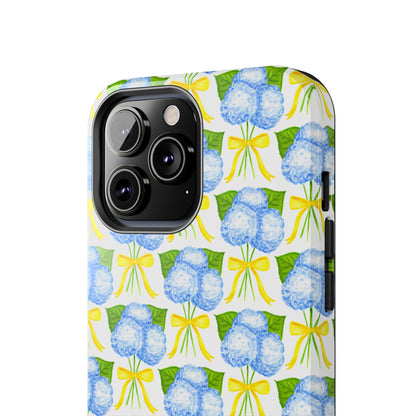 Blue Hydrangea Bouquets with Yellow Bow Ribbon Watercolor Illustrated Patterned Tough Phone Case | Various Models