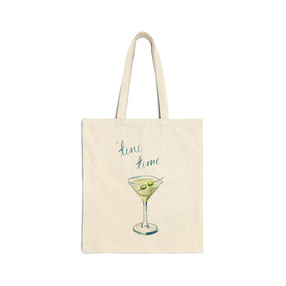 Canvas Book Tote | Tini Time Blue & Green Martini Watercolor Farmers Market Tote | Bachelorette Gift Hostess Natural 15" x 16"