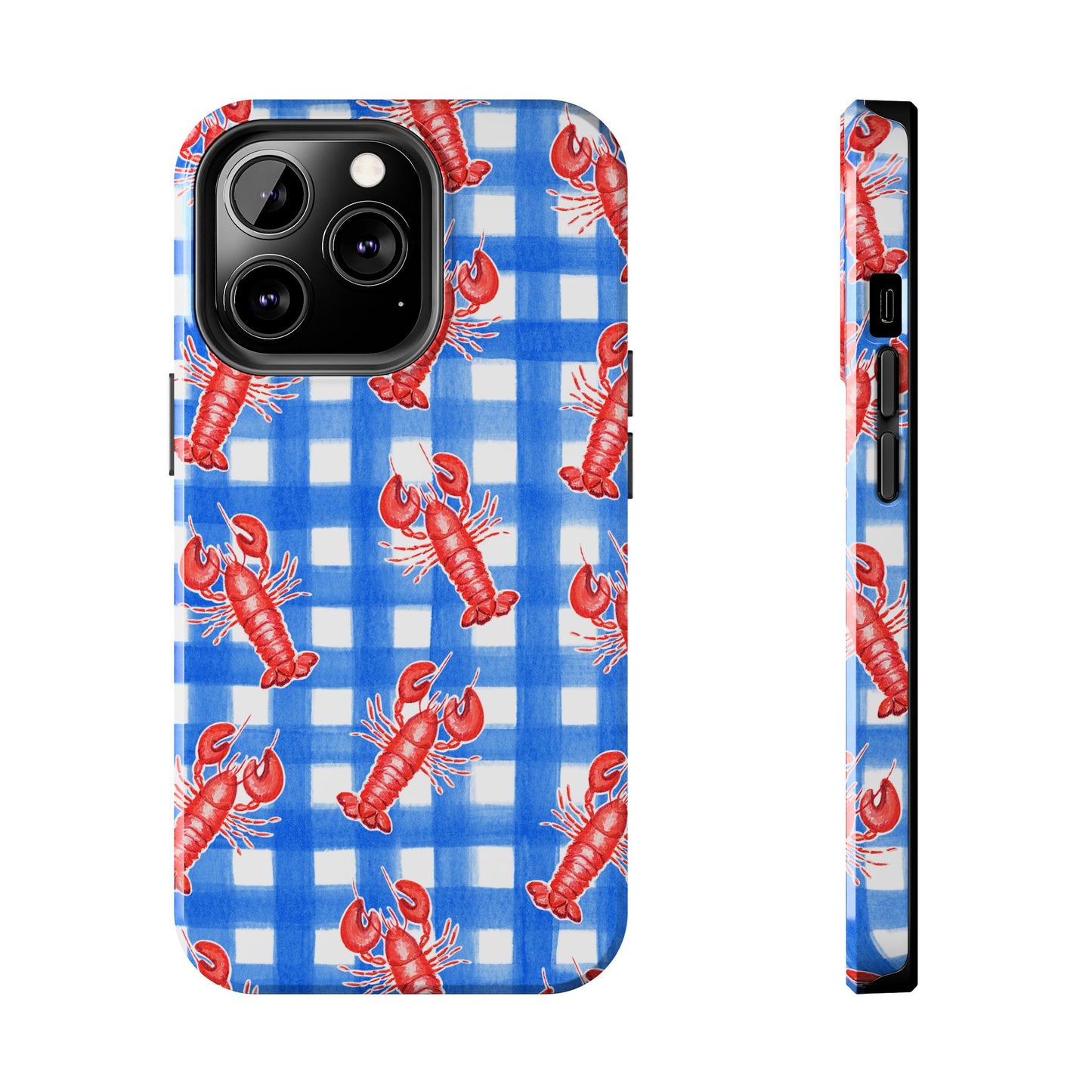 Blue Gingham Red Lobster Watercolor Patterned Phone Case | Various Models
