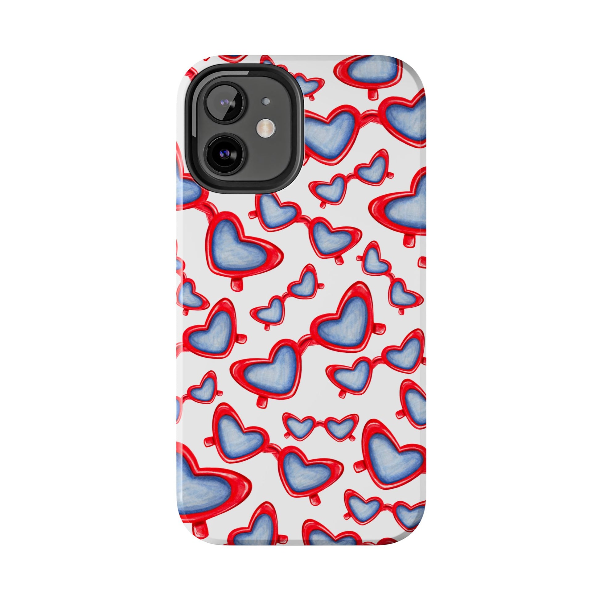 Red, White, & Blue Heart Shaped Watercolor Sunglasses Tossed Pattern Tough Phone Cases