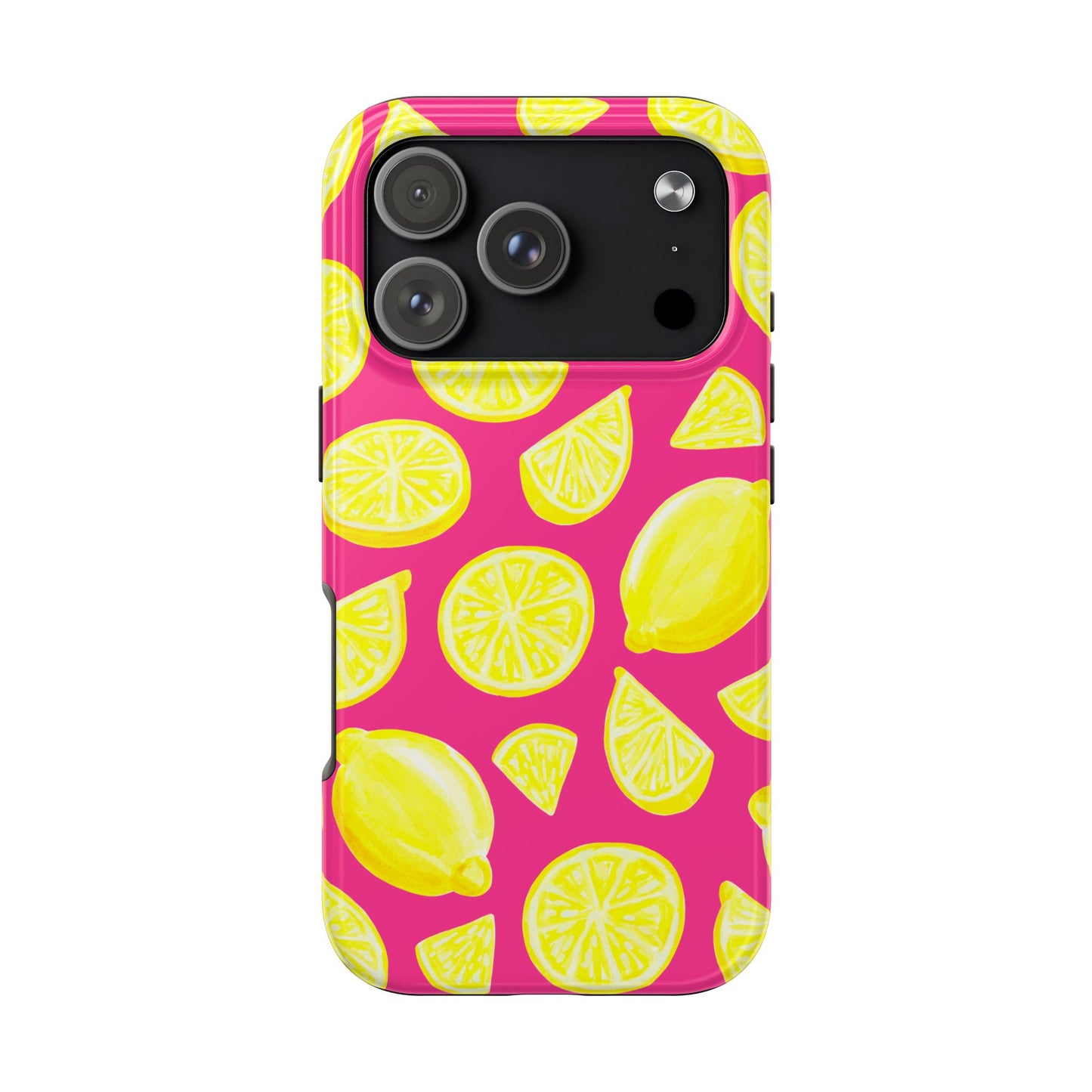 Bright Yellow Lemons Watercolor Illustrated Tossed Pattern Watermelon Pink Tough Phone Case | Various Models