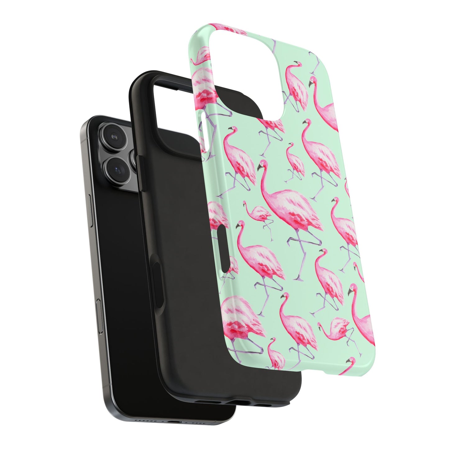 Pink Flamingos Watercolor Illustrated Tossed Pattern Green Phone Case | Various Models