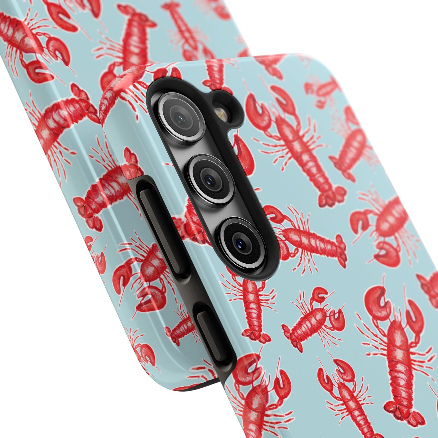 Red Lobster Watercolor Illustrated Tossed Pattern Light Blue Tough Phone Case | Various Models