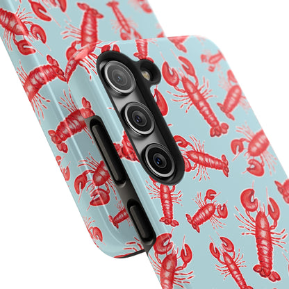 Red Lobster Watercolor Illustrated Tossed Pattern Light Blue Tough Phone Case | Various Models