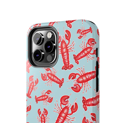 Red Lobster Watercolor Illustrated Tossed Pattern Light Blue Tough Phone Case | Various Models