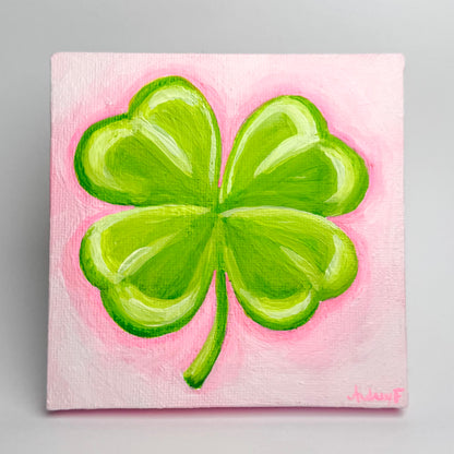 "A Little Bit of Luck — Blush" | 4x4 | Original Four Leaf Clover Abstract Acrylic Painting on Canvas