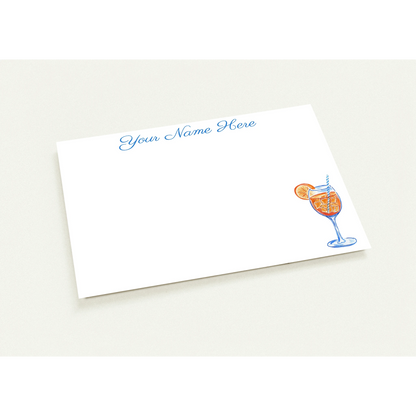 Personalized Aperol Spritz Watercolor Illustrated Flat Notecards | Set of 10 Cards & Envelopes | 2 Sizes