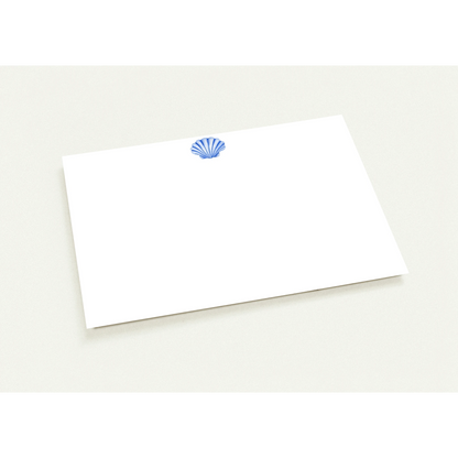 Set of 10 Flat Notecards & Envelopes Seashell Watercolor Illustration | Blue or Turquoise | 2 Sizes