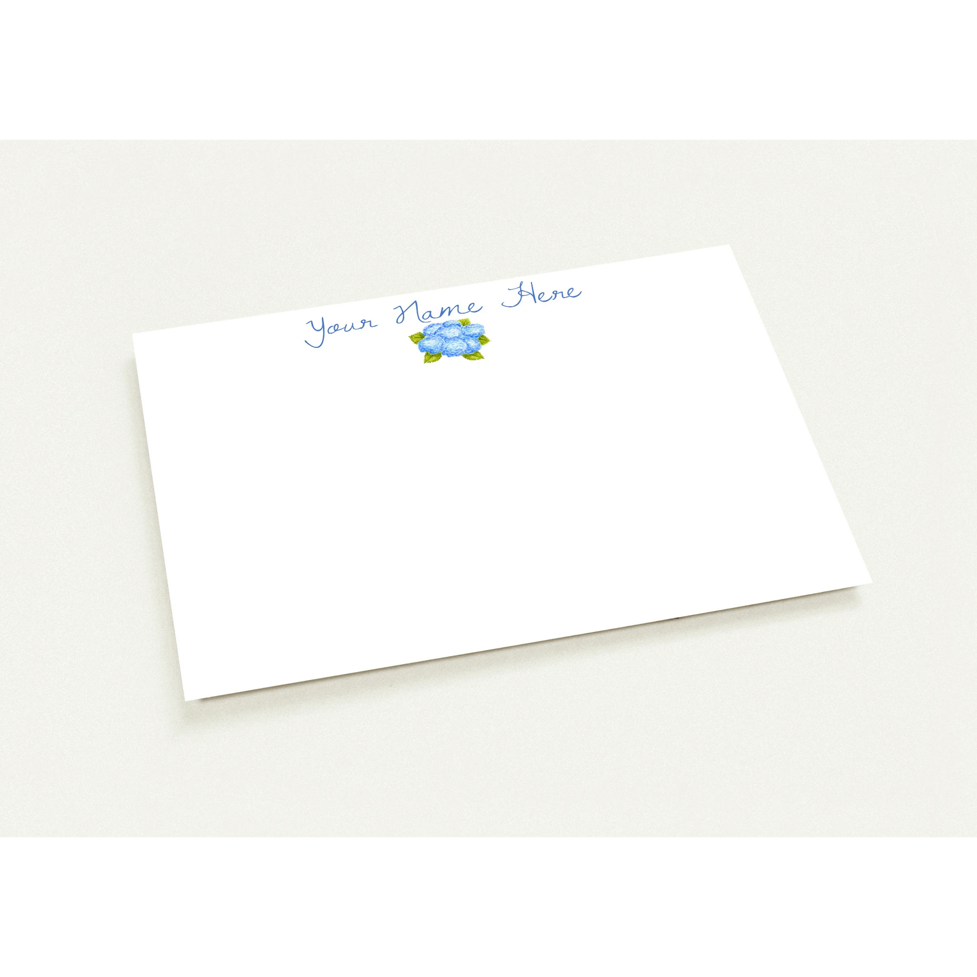 Personalized Blue Bunch of Hydrangeas Watercolor Illustrated Flat Note Cards & Envelopes | Set of 10 | 2 Sizes