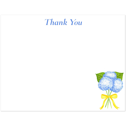 Personalized Blue Hydrangeas with a Yellow Bow Watercolor Illustration | Set of 10 Cards & Envelopes | 2 Sizes 4.25x5.5″ (SM)