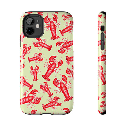 Red Lobster Watercolor Illustrated Tossed Pattern Light Yellow Tough Phone Case | Various Models